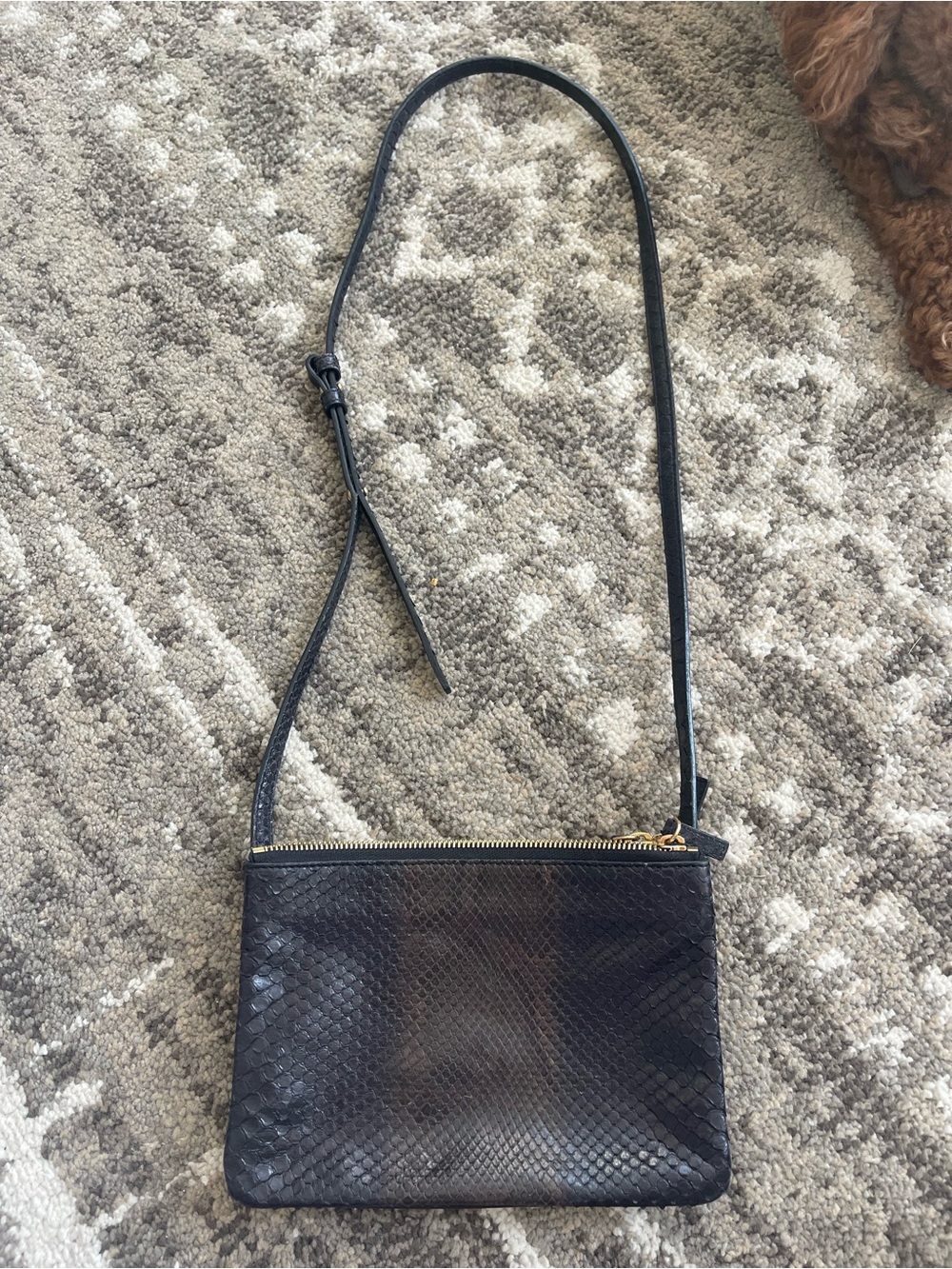 Celine Black Python Leather Crossbody Bag with Gold Zipper